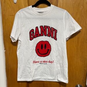 Ganni White Tee with Red Graphic